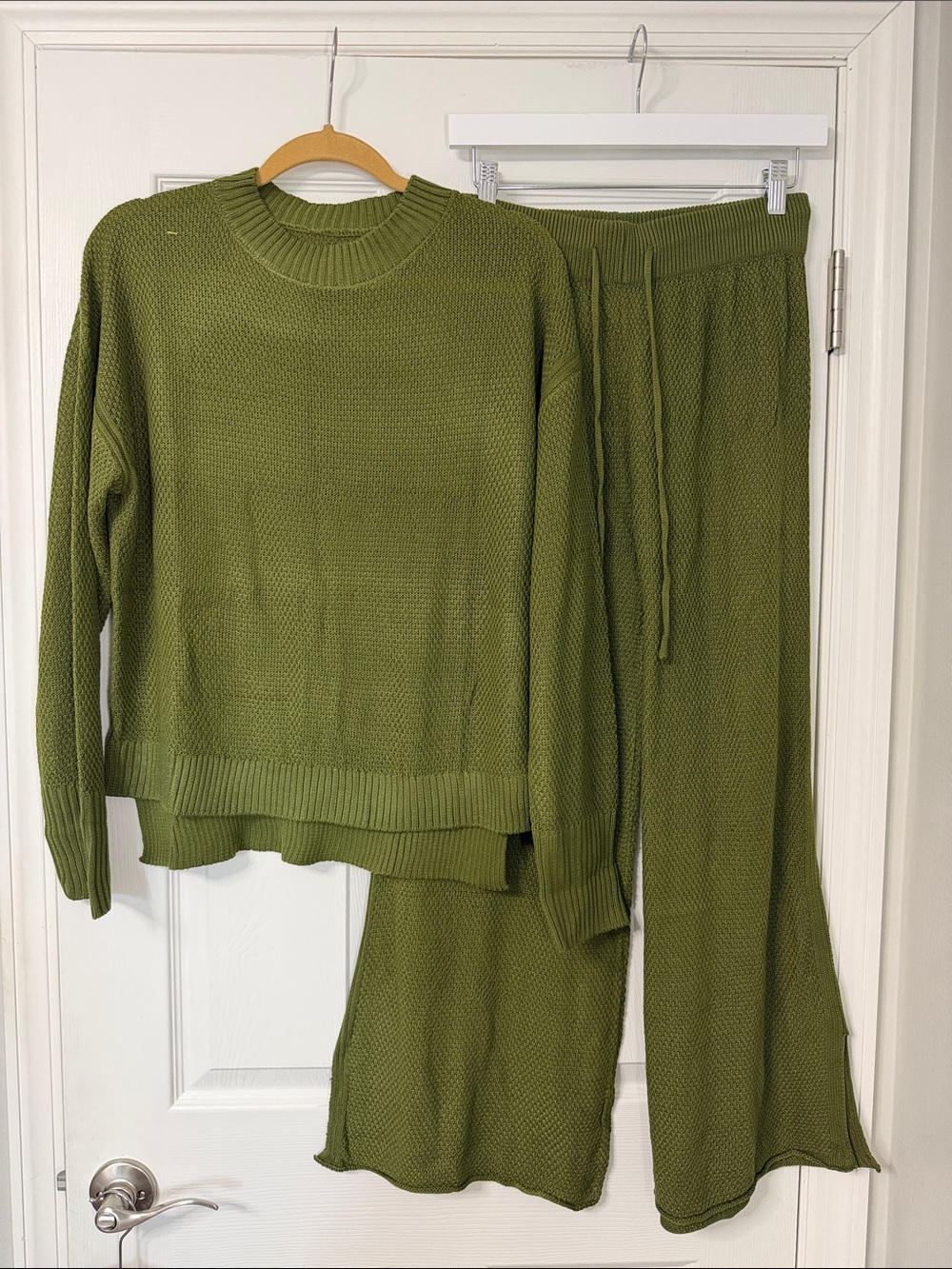 Amazon Essentials Olive Green Knit Crewneck Sweater and Skirt Set